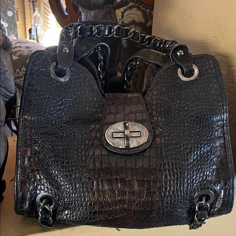 Vintage Stuart Weitzman Brown and Black Leather Satchel. - Picture 3 of 8